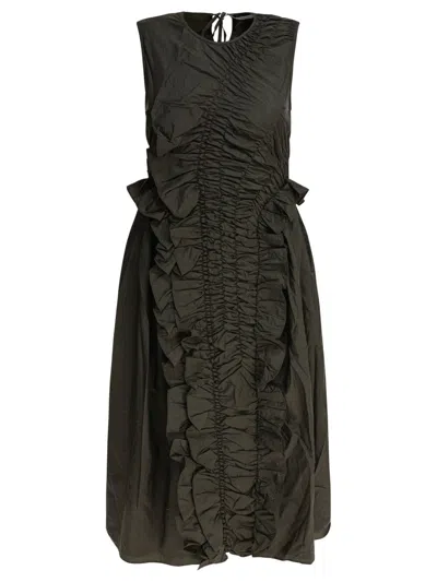 Cecilie Bahnsen Sleeveless Green Dress With Ruched Detailing In Black