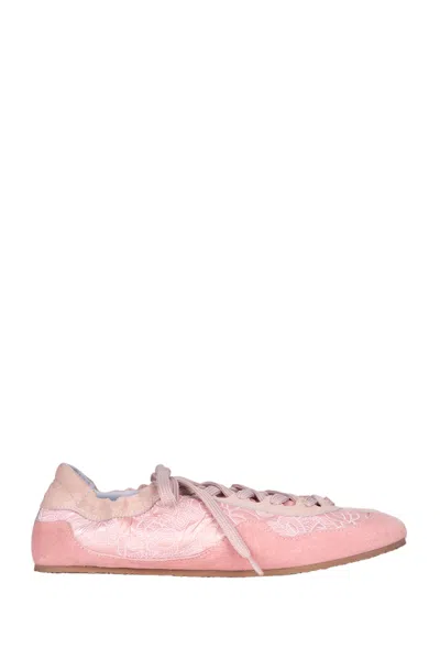 Cecilie Bahnsen Slim-fit Suede And Nylon Sneakers With Embroidered Details In Pink