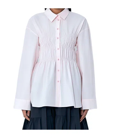 Cecilie Bahnsen Smocked Detail Poplin Shirt In White