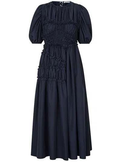 Cecilie Bahnsen Smocked Lace-up Back Dress In Navy