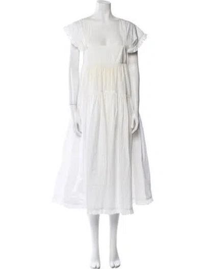 Pre-owned Cecilie Bahnsen Square Neckline Long Dress In White
