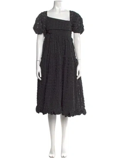 Pre-owned Cecilie Bahnsen Square Neckline Midi Length Dress In Black