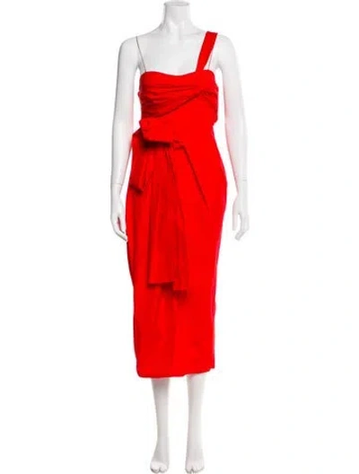 Pre-owned Cecilie Bahnsen Square Neckline Midi Length Dress In Red
