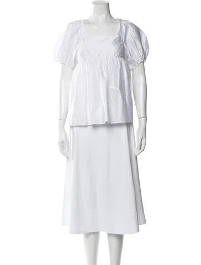 Pre-owned Cecilie Bahnsen Square Neckline Short Sleeve Blouse In White