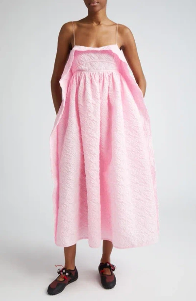 Cecilie Bahnsen Susa Cutout Draped Pleated Matelassé Midi Dress In Pink