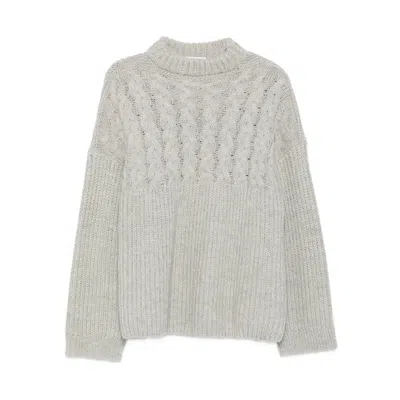 Cecilie Bahnsen Cable-knit Crew-neck Sweater In Gray