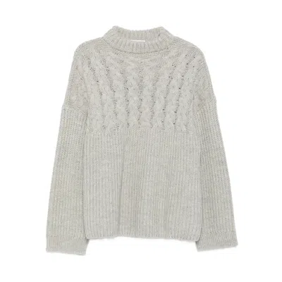 Cecilie Bahnsen Cable-knit Crew-neck Sweater In Gray