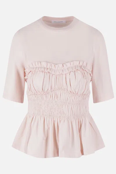 Cecilie Bahnsen Ruffled Shirred Vilde T-shirt In Pink