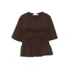 Cecilie Bahnsen Smocked Ruffled Top In Brown