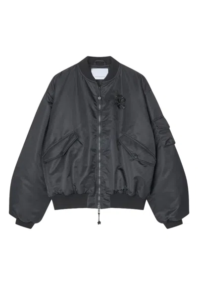 Cecilie Bahnsen Technical Nylon Bomber Jacket With Decorative Embroidery In Black