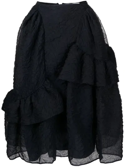 Cecilie Bahnsen Textured Tiered Midi Skirt In Blue