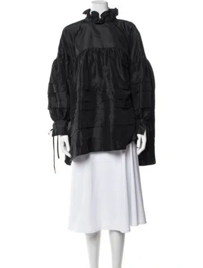Pre-owned Cecilie Bahnsen Tie Neck Long Sleeve Top In Black