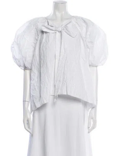 Pre-owned Cecilie Bahnsen Tie Neck Short Sleeve Blouse In White