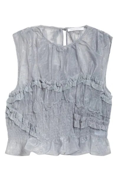 Cecilie Bahnsen Uphi Smocked Sheer Organza Top In Grey