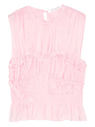 Cecilie Bahnsen Uphi Top Sheer Ripstop In Pink