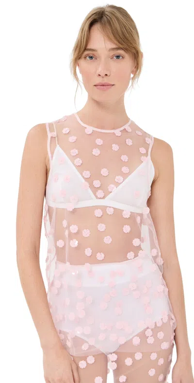 Cecilie Bahnsen Utania Sequin Blossom Tulle Top Blush Pink In White