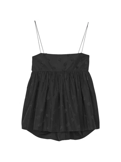 Cecilie Bahnsen Veronica Floral-jacquard Bow Sleeveless Blouse In Black