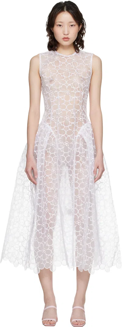 Cecilie Bahnsen Cate Embroidered Tulle Midi Dress In White