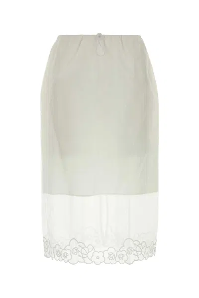 Cecilie Bahnsen Midi Skirt With Floral Embroidery And Back Slit In White