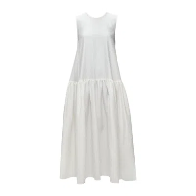 Pre-owned Cecilie Bahnsen White Silk Blend Jacquard Sleeveless Babydoll Midi Dress Uk6 Xs