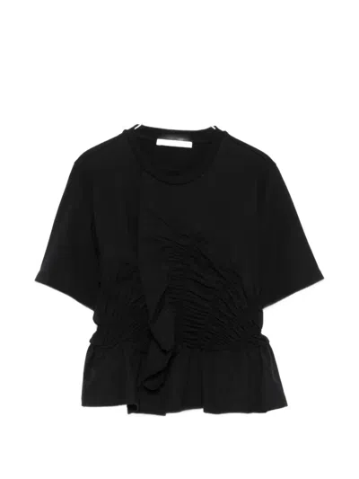 Cecilie Bahnsen Windflower-embroidered Peplum T-shirt In Black