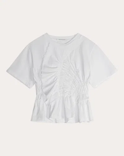 CECILIE BAHNSEN WOMEN'S ACE COTTON JERSEY SHIRRED RUFFLE PEPLUM TOP