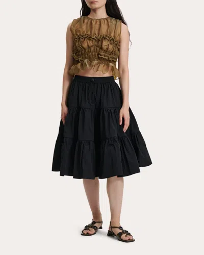 Cecilie Bahnsen Women's Alec Crinkled Taffeta Tiered Midi Skirt In Black