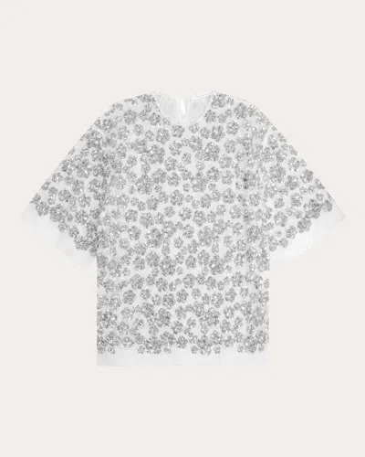 Cecilie Bahnsen Women's Asra Sheer Floral Sequin Oversized T-shirt In Silver