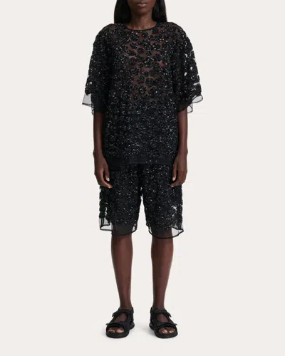 Cecilie Bahnsen Women's Asra Ume Floral Sequin Sheer Oversized T-shirt