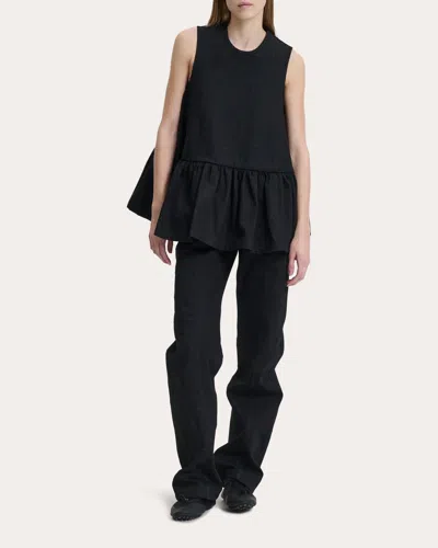 CECILIE BAHNSEN WOMEN'S BARBARA EMBROIDERED FLORAL DENIM PEPLUM TOP