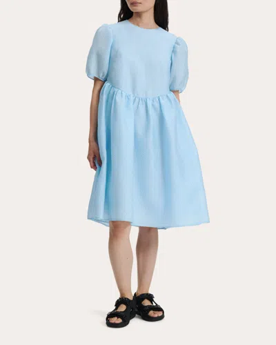 Cecilie Bahnsen Women's Bernadette Kaze Matelassé Puff-sleeve Dress In Blue