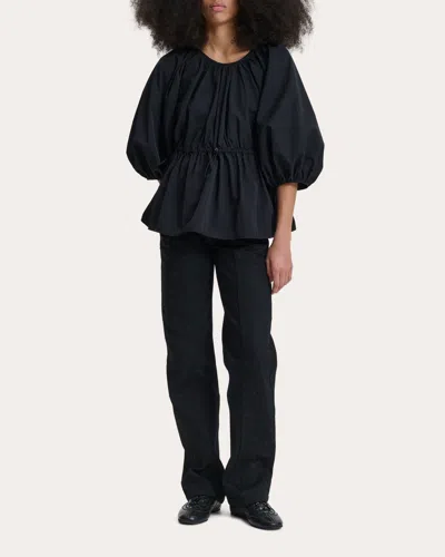 Cecilie Bahnsen Women's Berta Taffeta Puff-sleeve Peplum Top In Blue