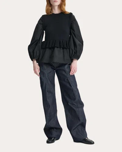 Cecilie Bahnsen Women's Billie Knit Cotton Silk Peplum Vest Top In Metallic