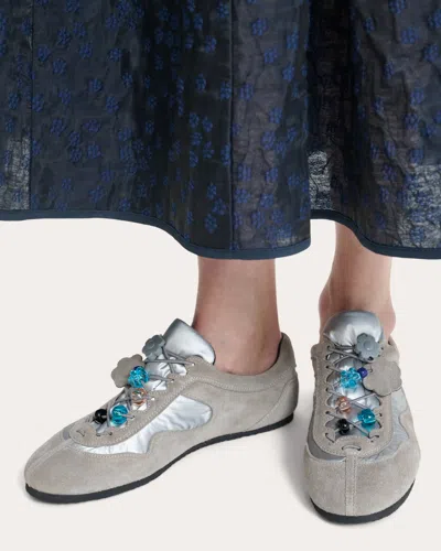 Cecilie Bahnsen Women's Blaise Beaded Suede Combo Sneaker In Silver