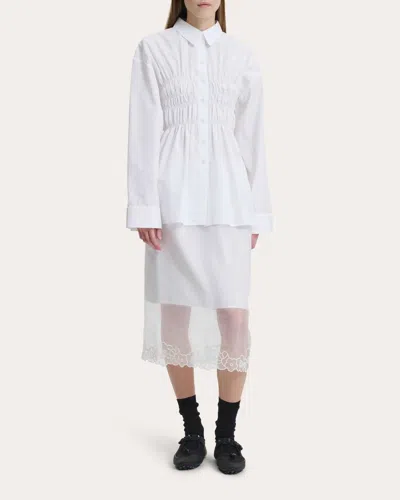 Cecilie Bahnsen Women's Braxton Ruched Cotton Button-up Top In White
