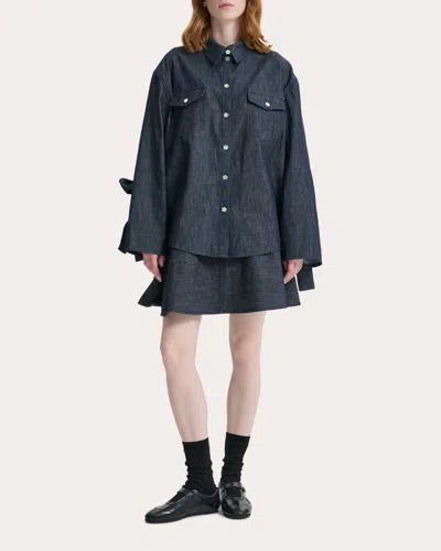 Cecilie Bahnsen Women's Coral Denim Bow-sleeve Shirt In Blue