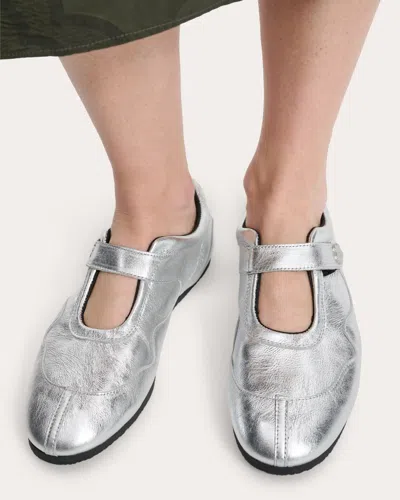 Cecilie Bahnsen Women's Cosmo Metallic Leather Mary Jane Sneaker In Silver