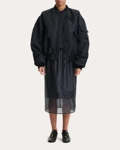 Cecilie Bahnsen Women's Feilan Technical Nylon Bow Bomber Jacket In Black