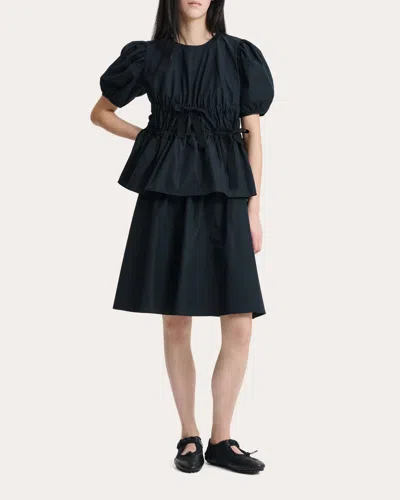 Cecilie Bahnsen Freya Tied-waist Pull-sleeved Blouse In Black