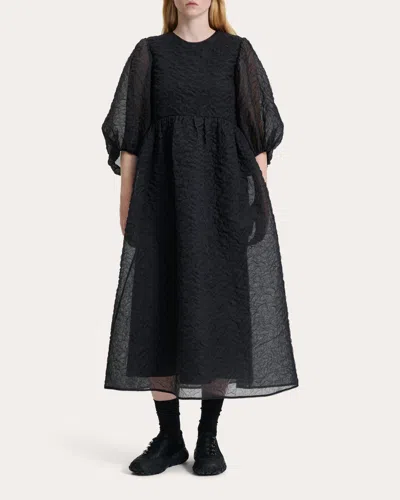 Cecilie Bahnsen Women's Karmen Nimbus Matelassé Gathered Midi Dress In Black