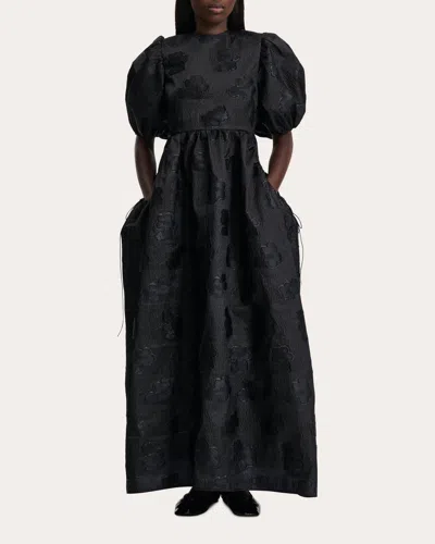 Cecilie Bahnsen Women's Lola Kumo Fil-coupé Puff-sleeve Maxi Dress In Black