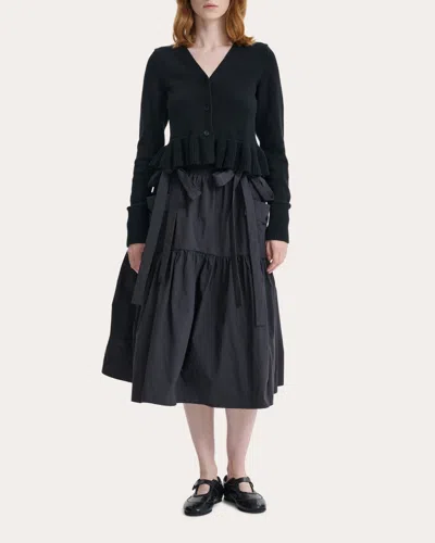 Cecilie Bahnsen Women's Prisca Knit Cotton Silk Peplum Cardigan In Black