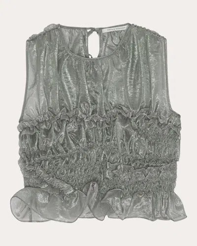 Cecilie Bahnsen Women's Uphi Sheer Liquid Myrtia Shirred Top In Grey