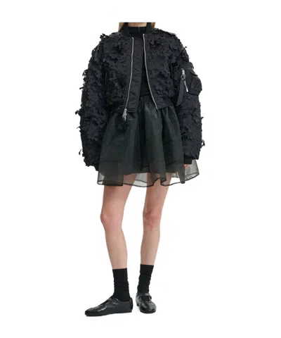 Cecilie Bahnsen X Alpha Cb Ma-1 Floral-appliqué Bomber Jacket In Black