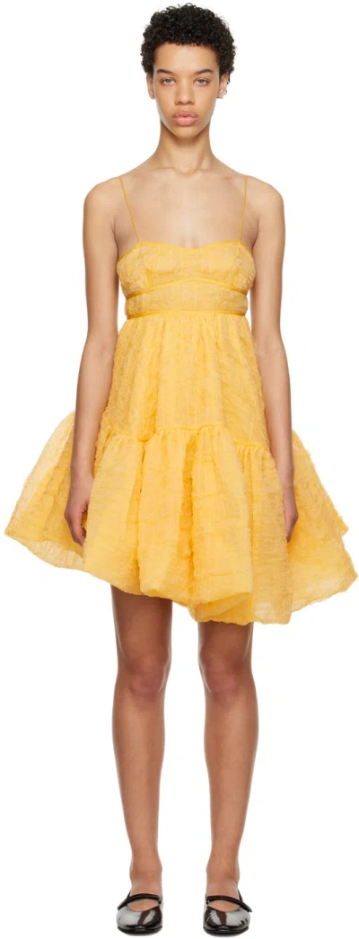 Cecilie Bahnsen Demi Asymmetric Silk Minidress In Yellow