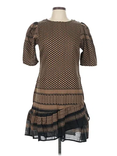 Pre-owned Cecilie Copenhagen 3/4 Sleeve Top Brown Square Neckline Tops