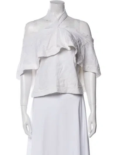 Pre-owned Cecilie Copenhagen One-shoulder Short Sleeve Crop Top In White