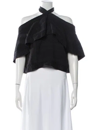 Pre-owned Cecilie Copenhagen Patterned Halterneck Top In Black