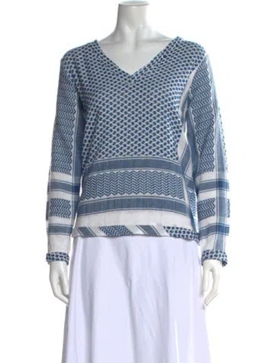 Pre-owned Cecilie Copenhagen Patterned V-neck Top In Blue