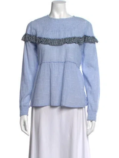 Pre-owned Cecilie Copenhagen Printed Crew Neck Top In Blue